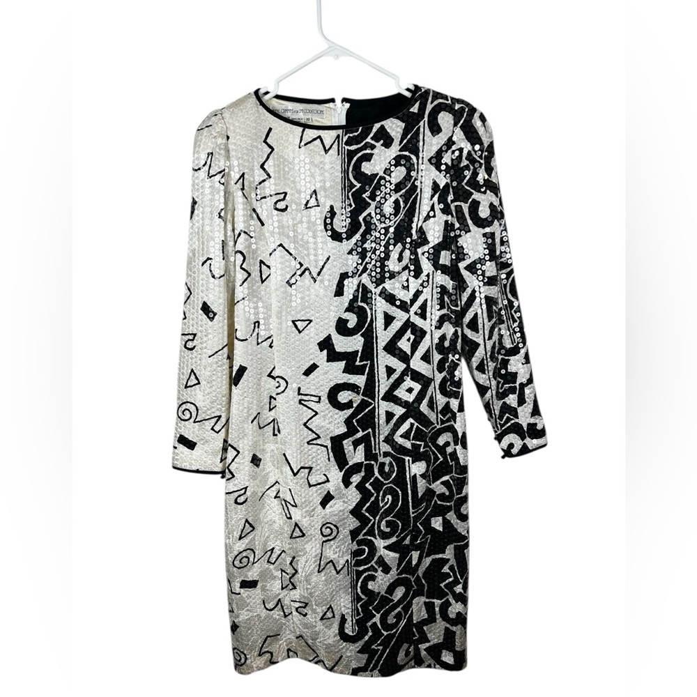 Anne Crimmins for Uni Collections Vintage Black and White Sequin Dress